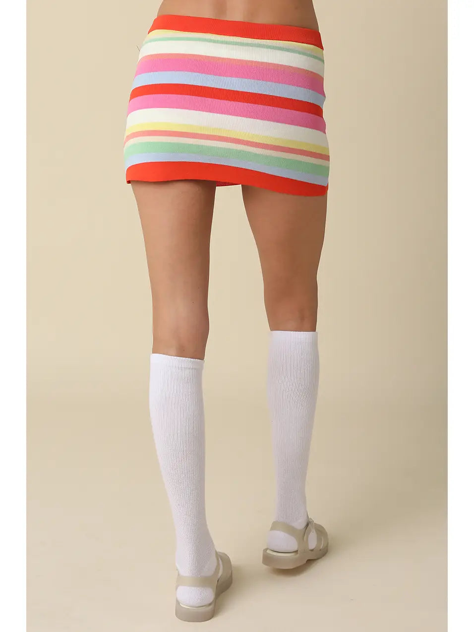 Juno Knit Mini Skirt - coral stripe