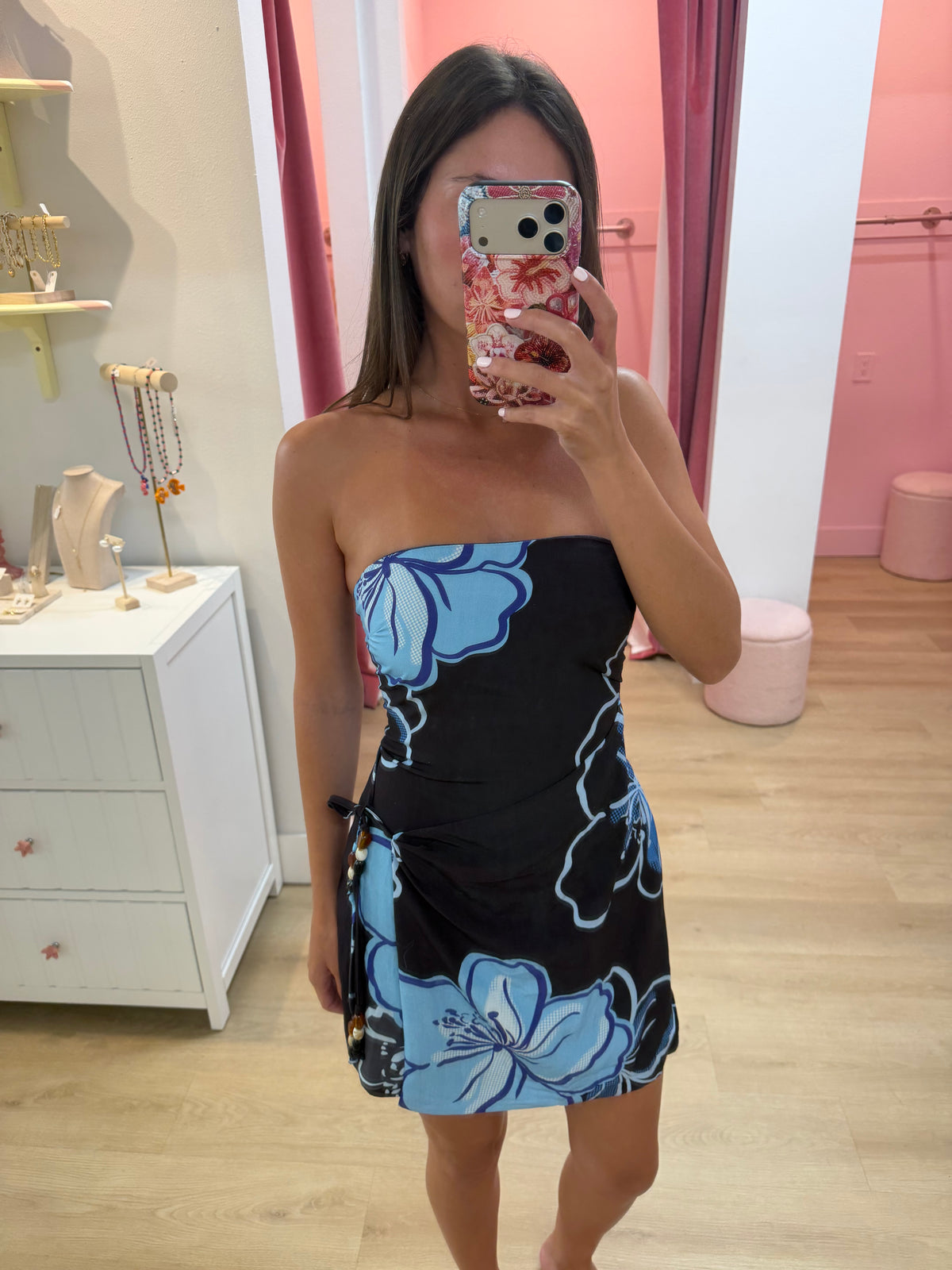 MILONI STRAPLESS MINI DRESS - MILONI CHOC/BLUE