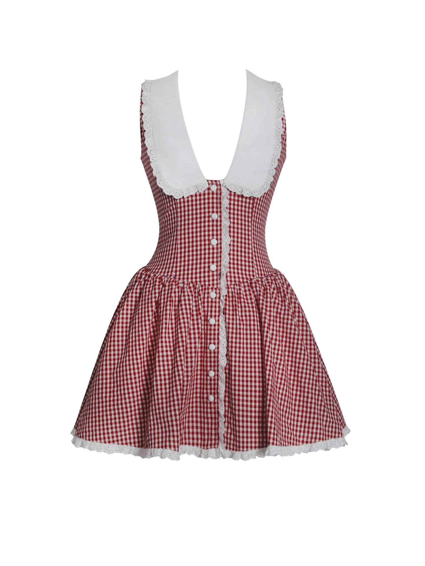 Dorothy Gingham Eyelet Lace Trim Mini Dress
