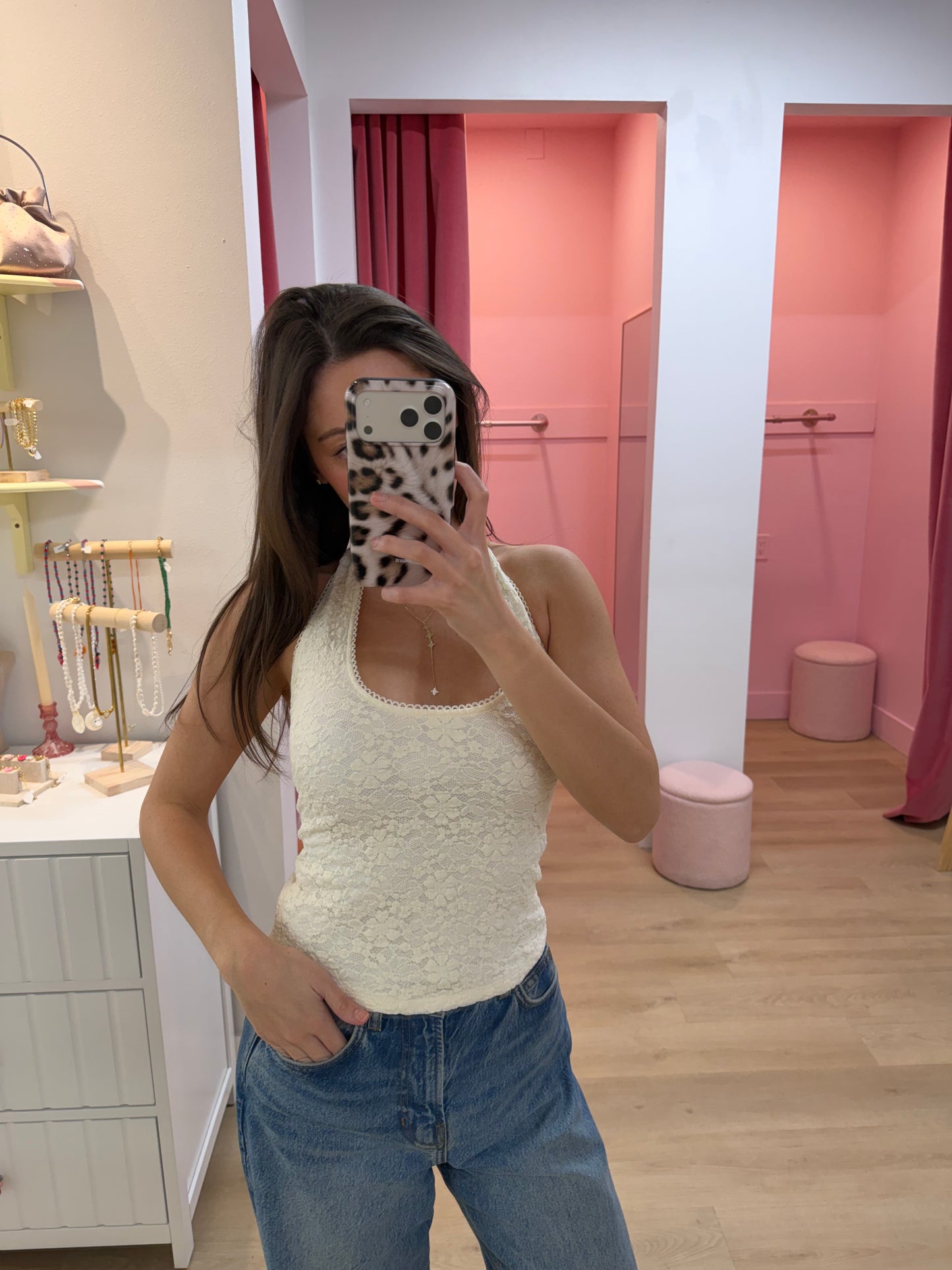 olive top - ivory lace