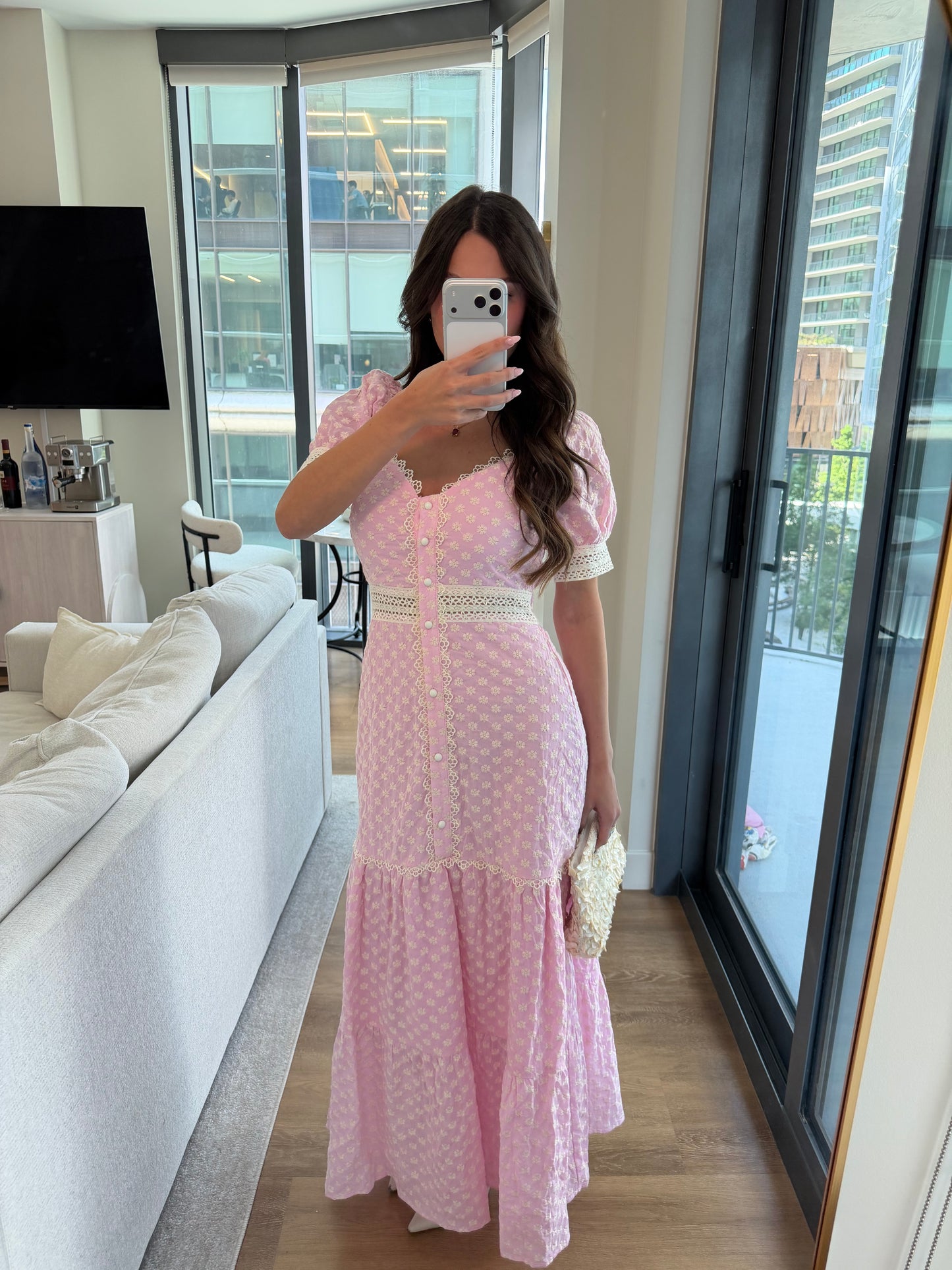 Presley Lace-Trimmed Maxi Dress - Pink