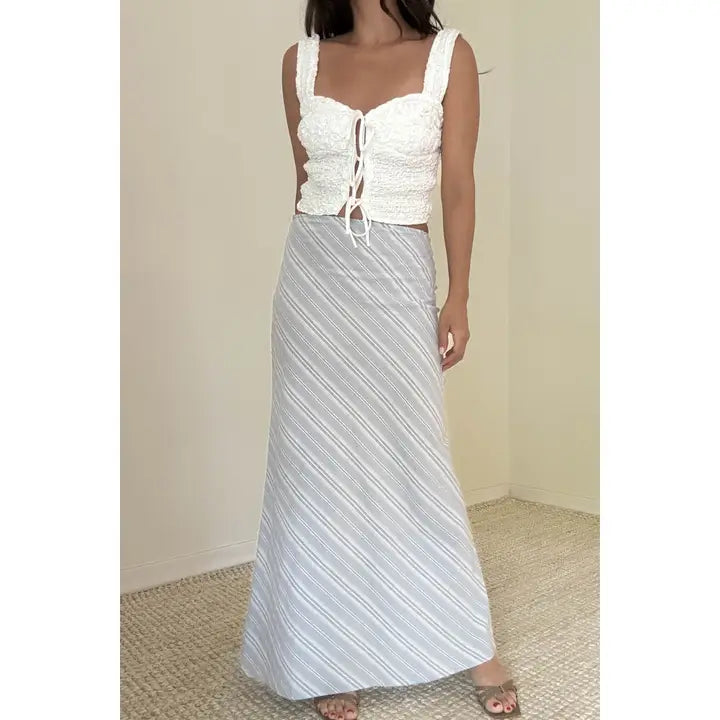 Sadie Linen Maxi Skirt - Blue Stripe
