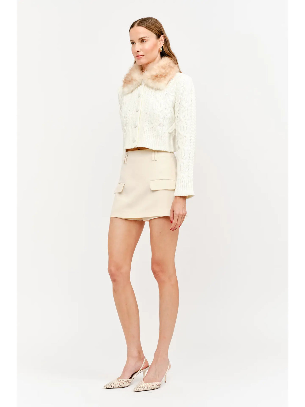 Angelina Fur Cardigan - Ivory