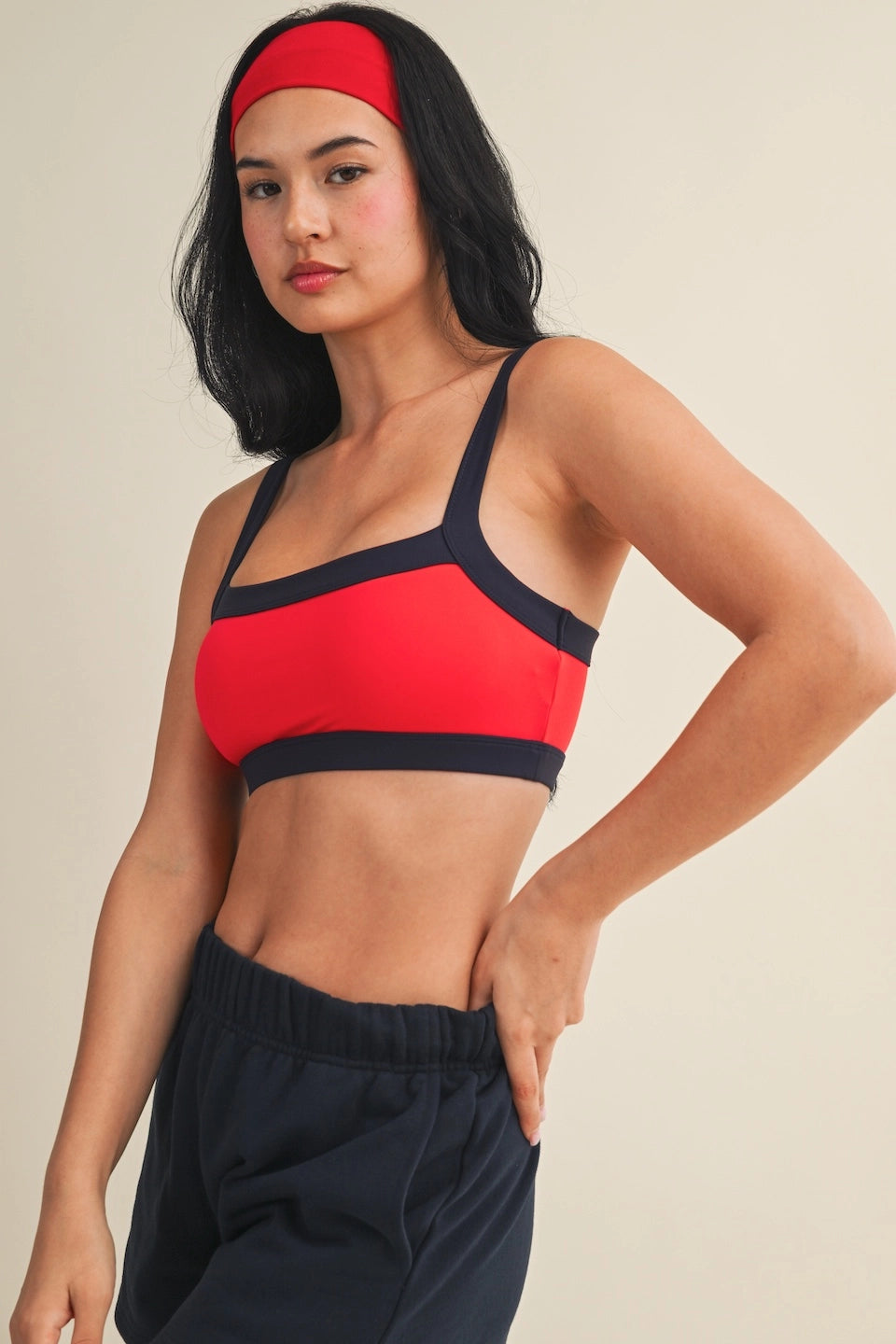 Kat Contrast Block Sports Bra - BLOOD ORANGE