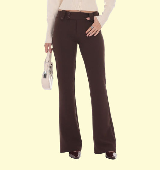 Jeany Low Rise Boot Cut Pants - Brown