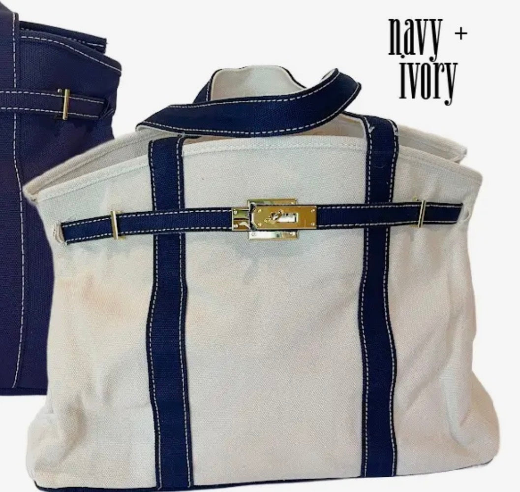 Beach Birkin -Navy / Canvas Tote