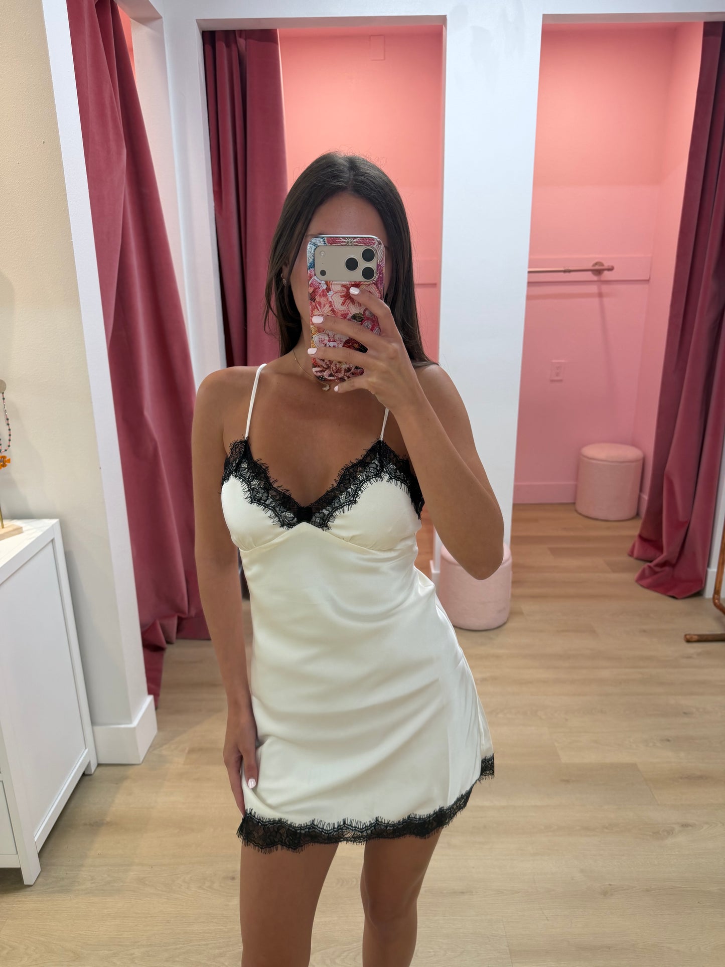 Elsie Slip Mini Dress - Ivory/Black