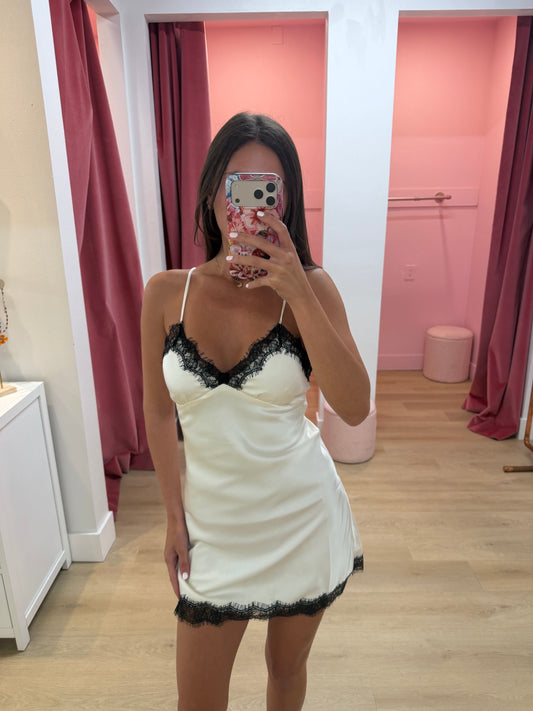 Elsie Slip Mini Dress - Ivory/Black
