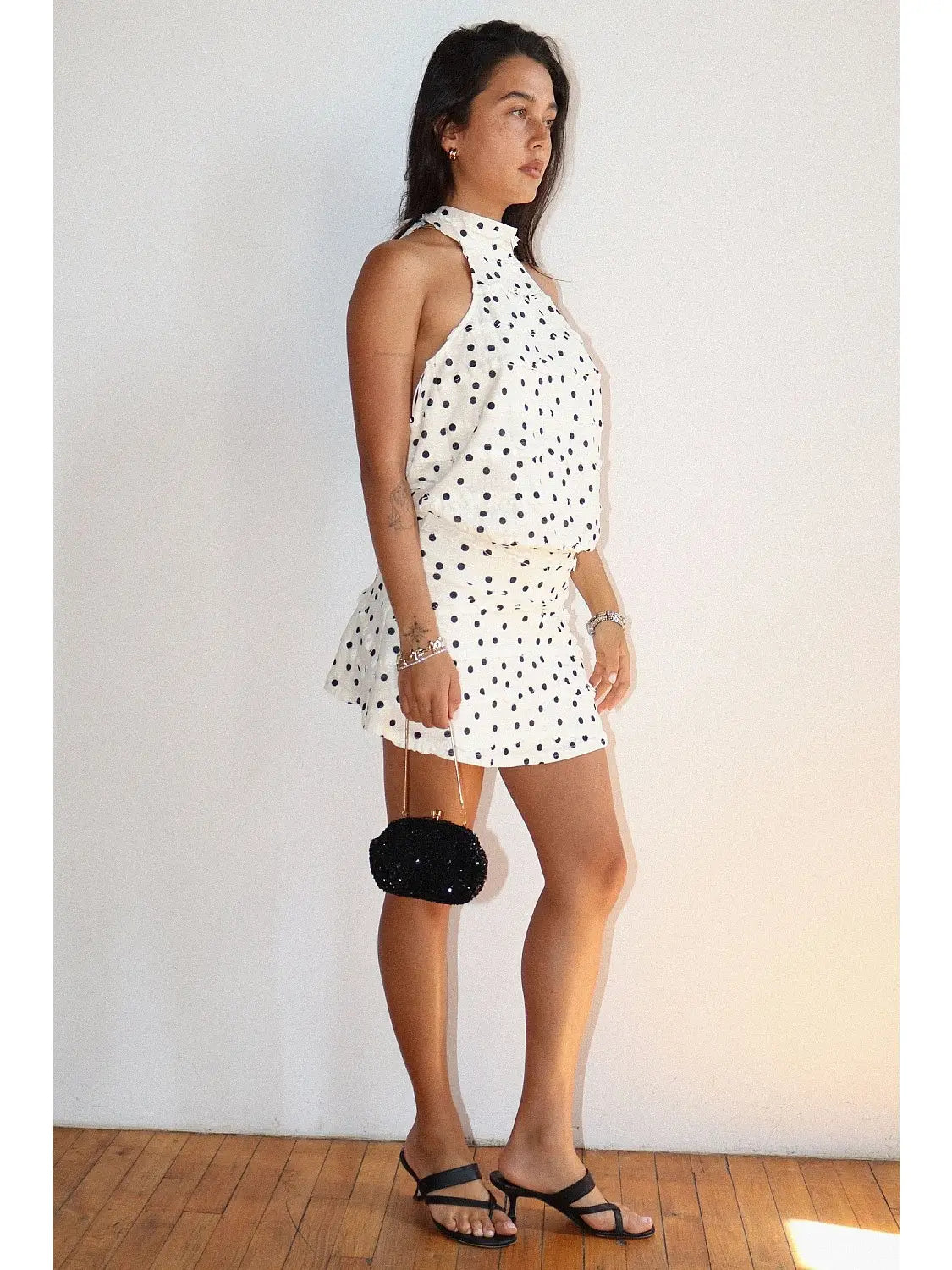 Julietta Halter Mini Dress - Black Polka Dot