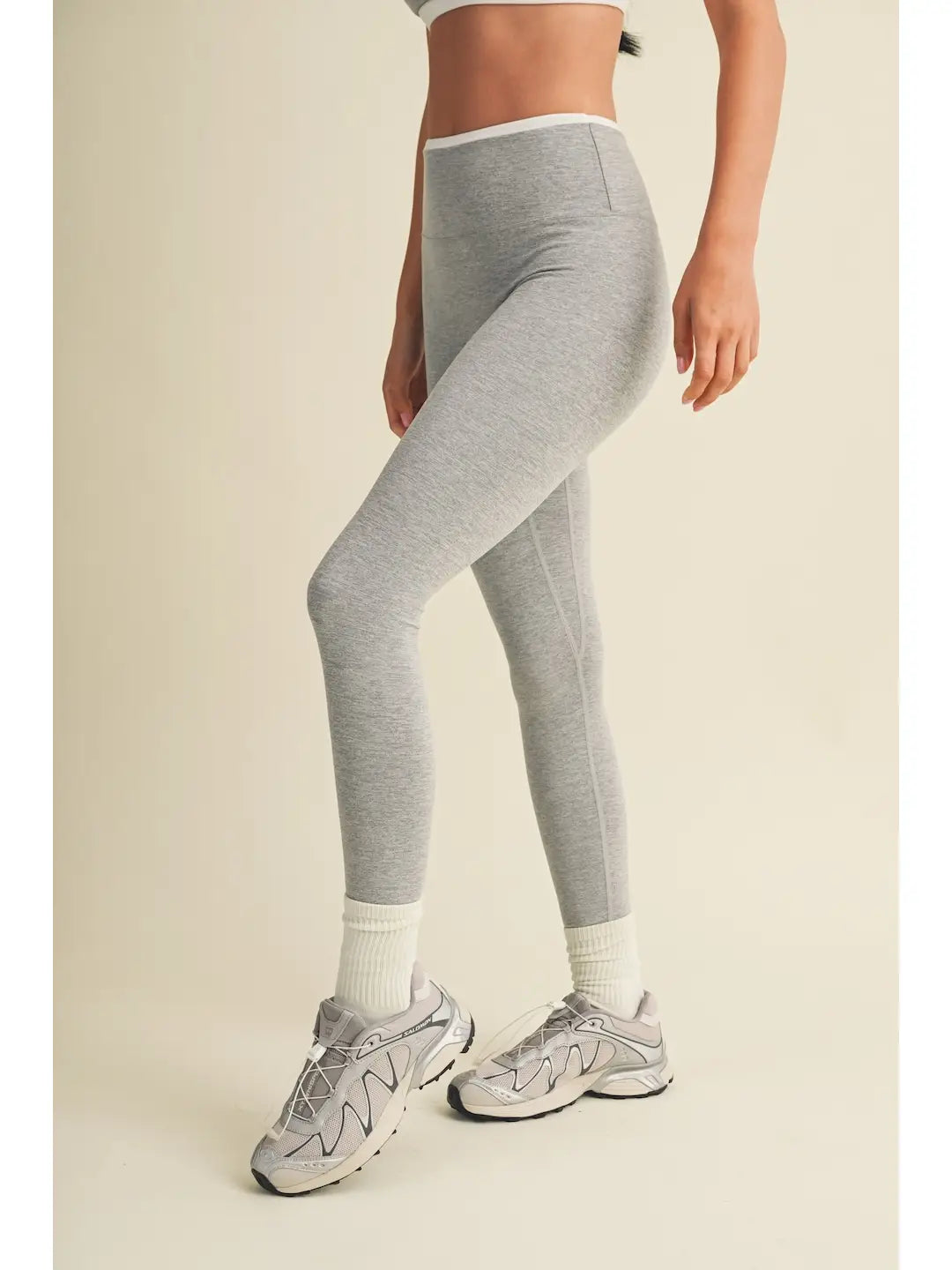 Addie Contrast Legging - Heather Grey