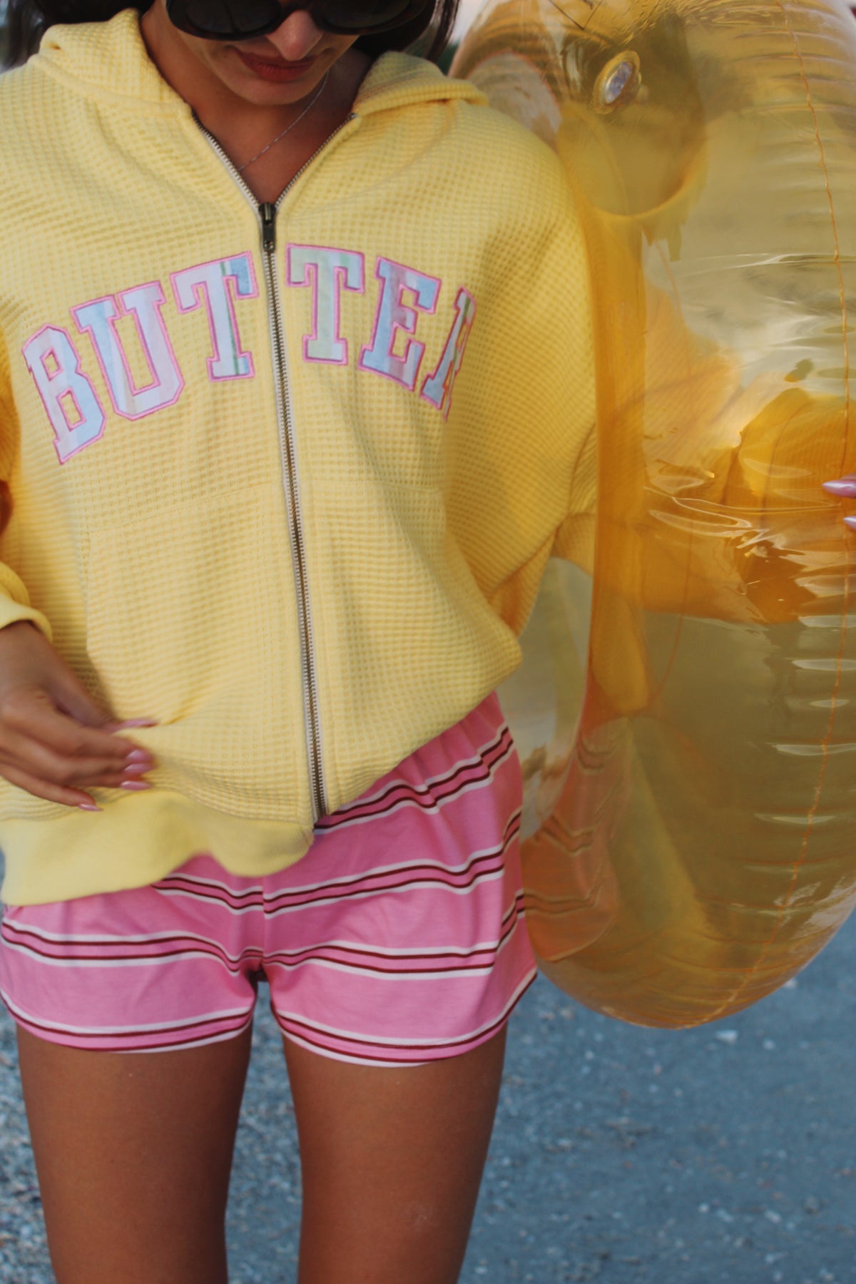 ‘BUTTER’ Waffle Zip Hoodie - Lilikoi
