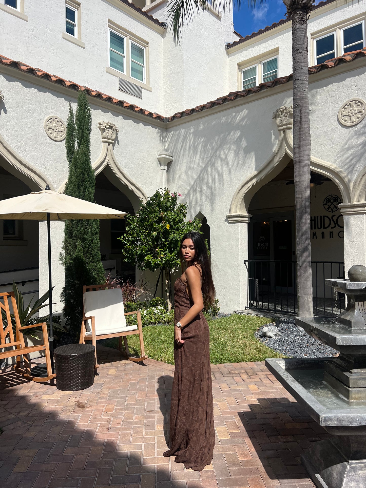 ELLERBY FRILL TRIM MAXI DRESS - CHOCOLATE