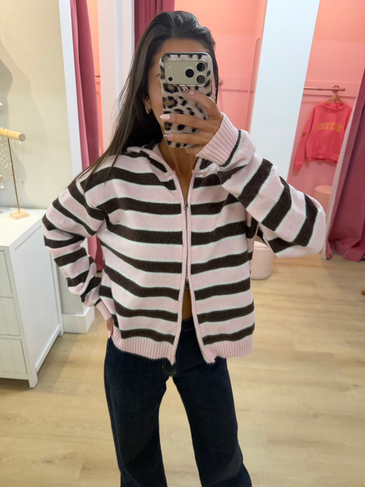 Colby Double Zip Hoodie Sweater - Pink