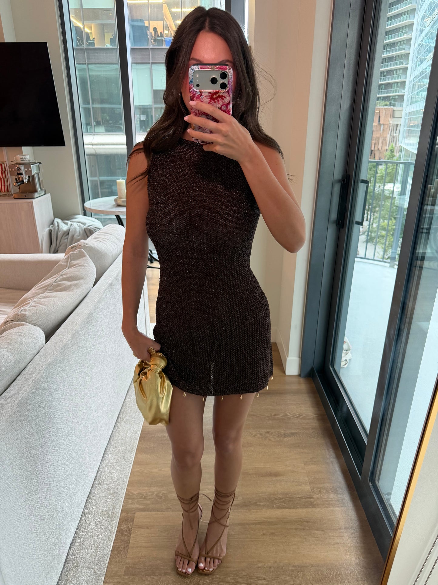 Ariya Knit Mini Dress - CHOC METALLIC