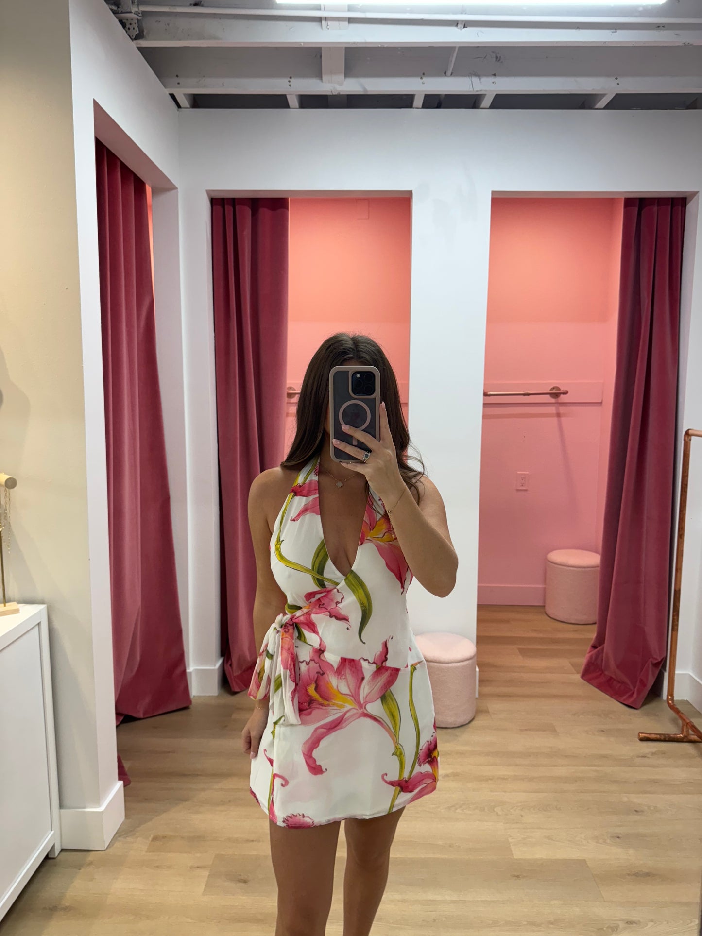 ZIA HALTER FAUX WRAP MINI DRESS - CELINA PINK