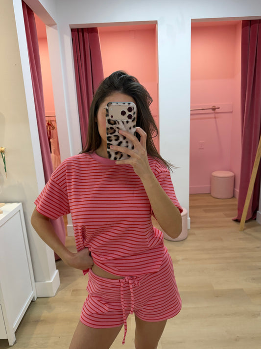 Love Letter Striped Shorts - Raspberry