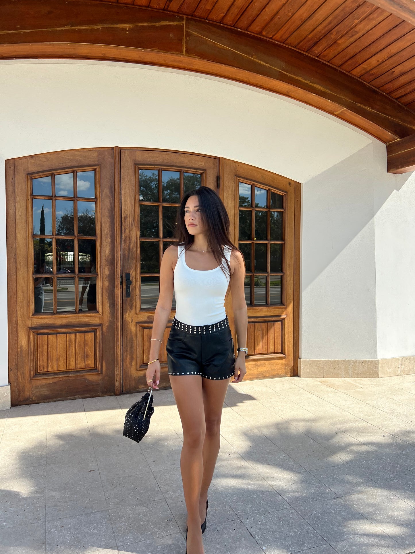 Close to You Studded Leather Shorts