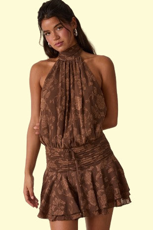Autumn Waist Tie Backless Mini Dress - Brown