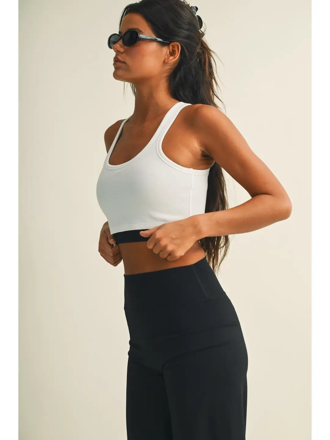 Gina Double Layered Crop Tank - Black/White