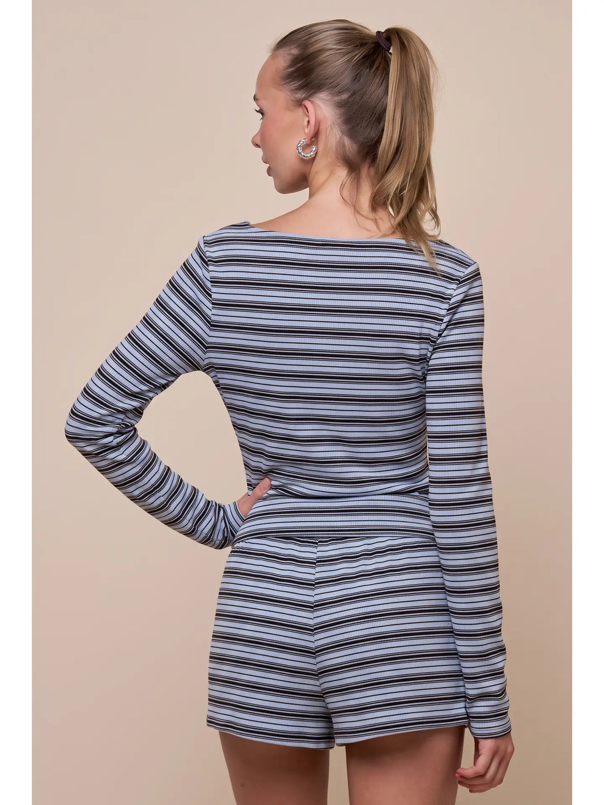 Alicia Stripe Boat Neck Top - BLUE/ BROWN