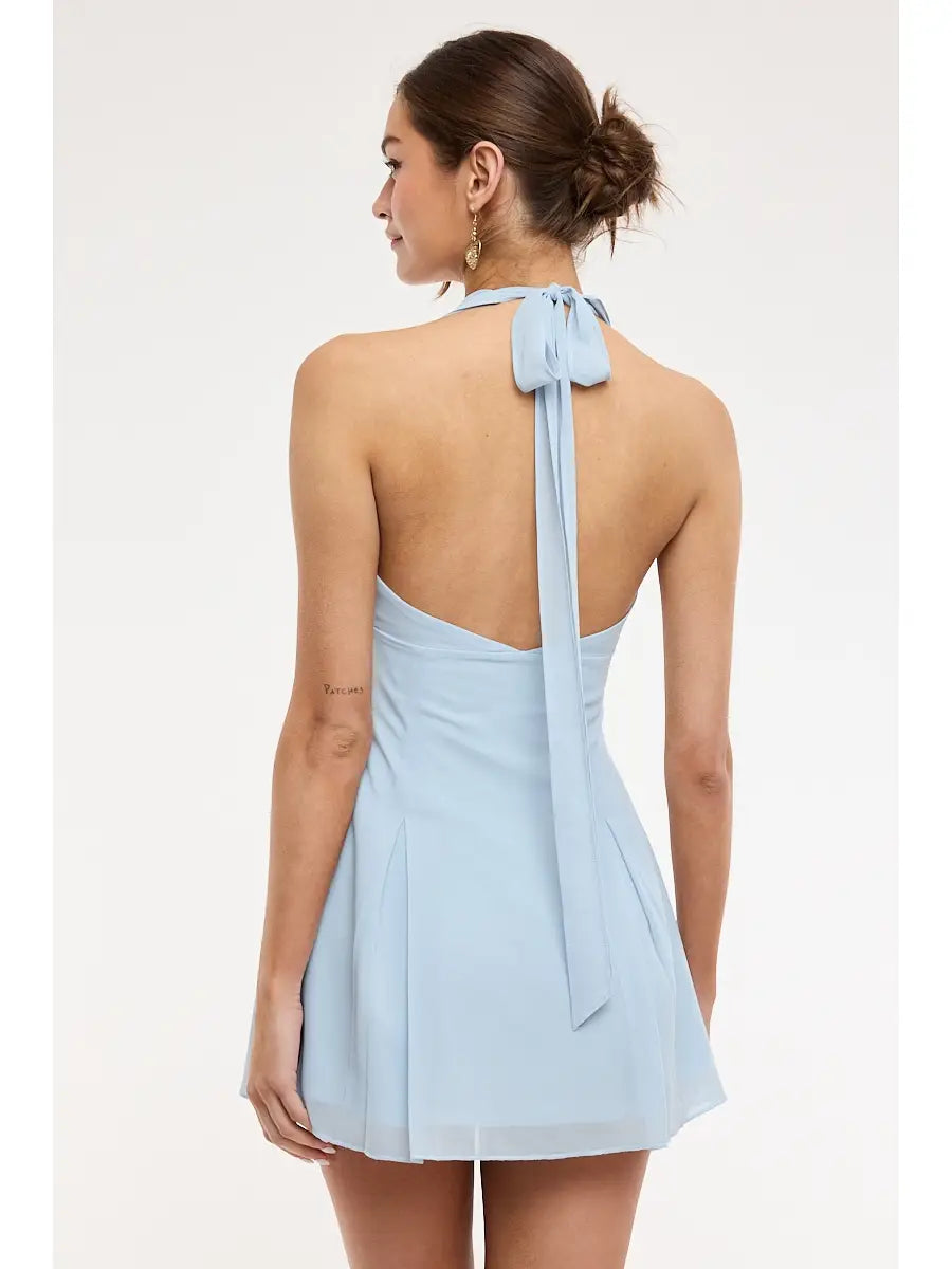 Vivi Halter Tie Mini Dress - SKY