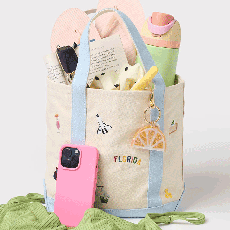 Small Blue - Florida Icons Canvas Icons Embroidered Tote