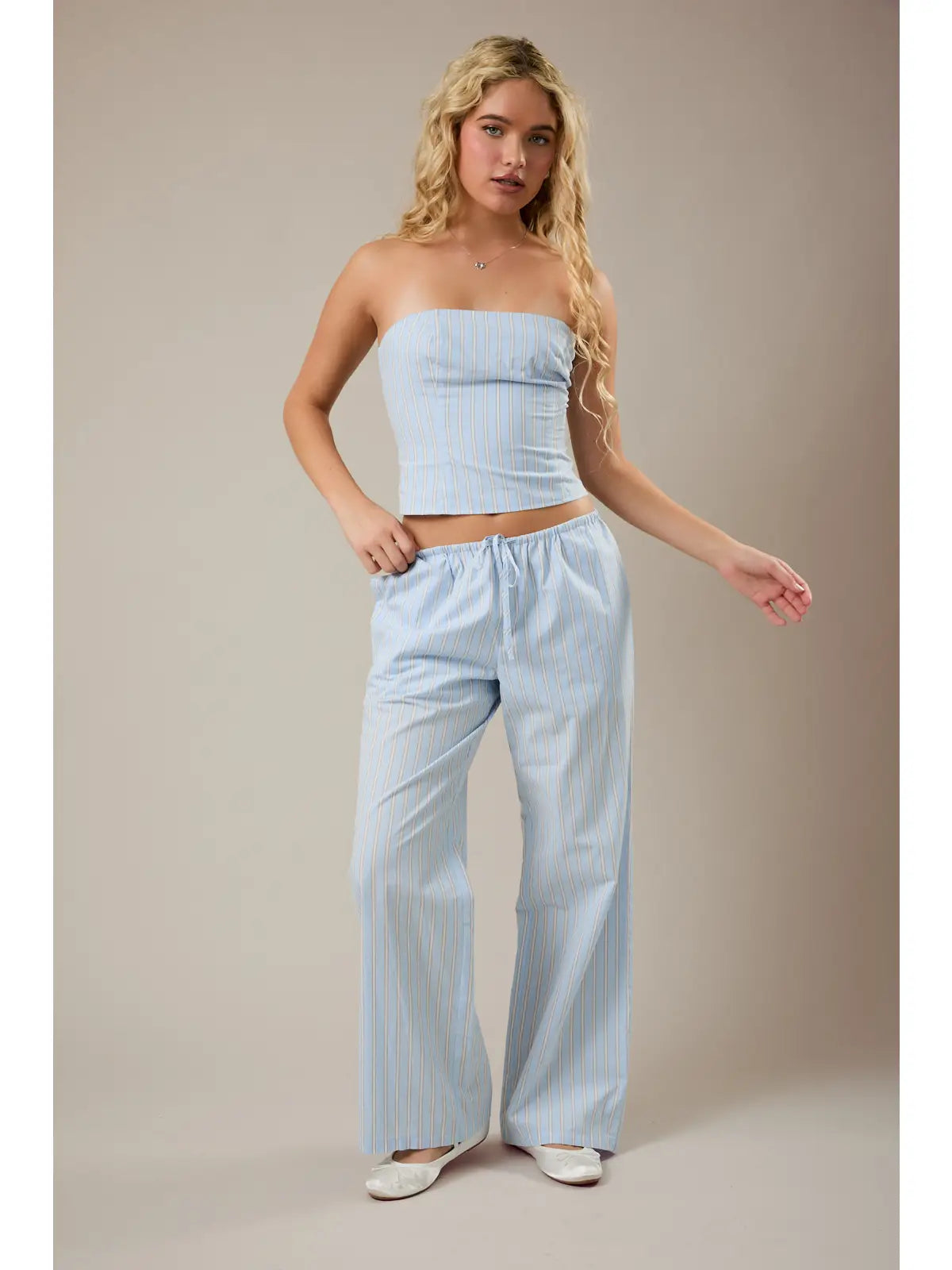 Lottie Low Waist Wide Leg Pants - Stripe Blue