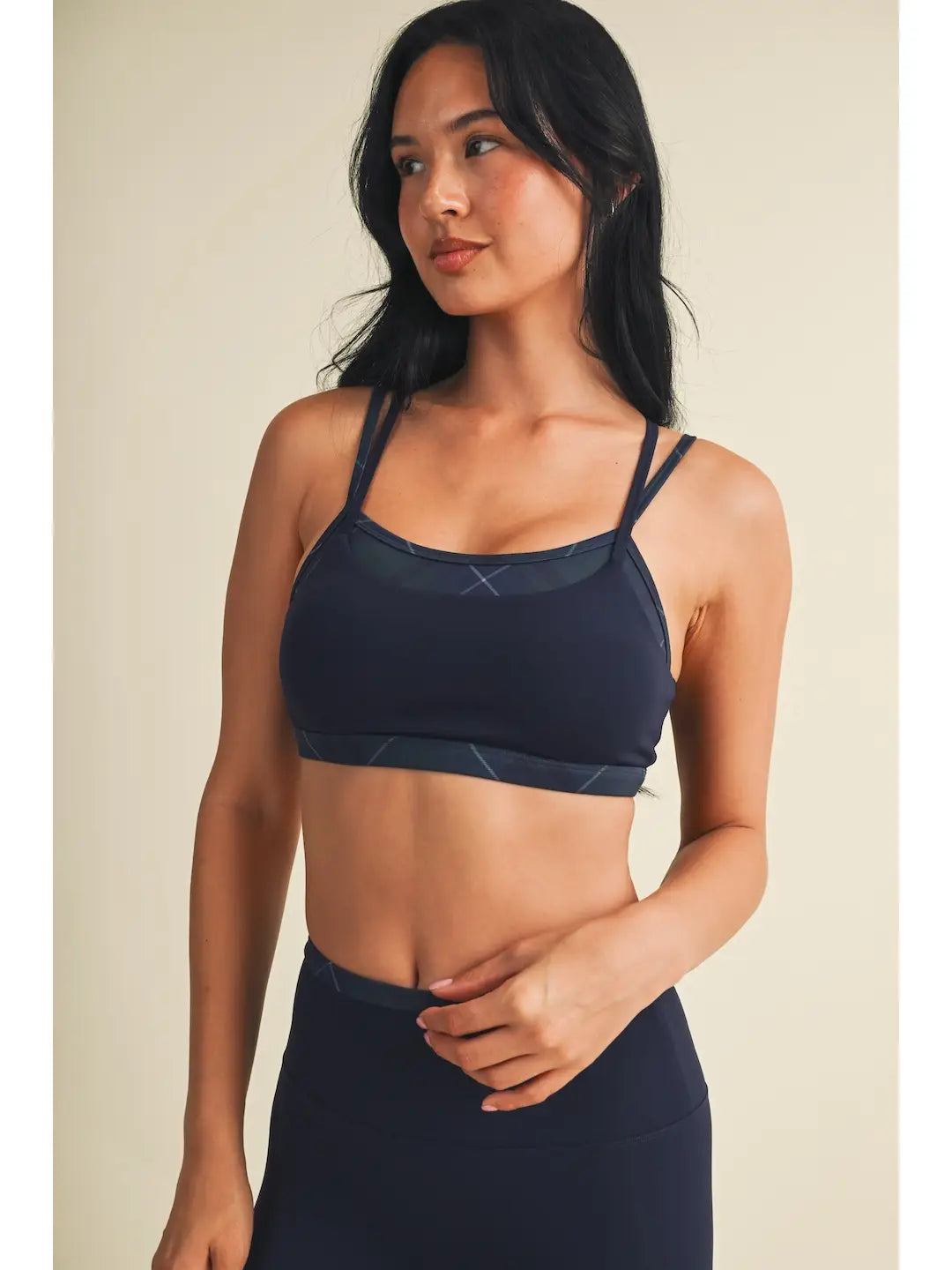 Addie Layered Sports Bra - Navy Plaid