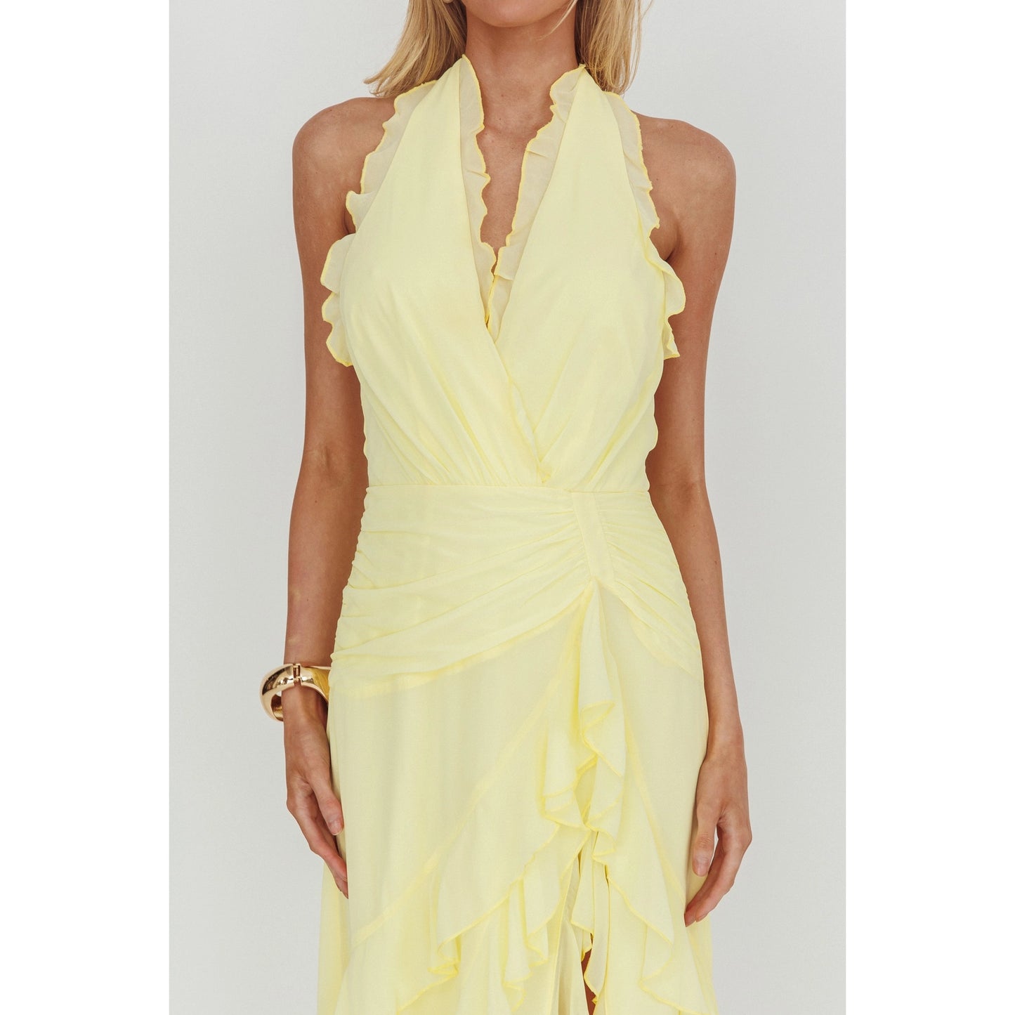 Libby Halter Ruffle Maxi Dress- Yellow