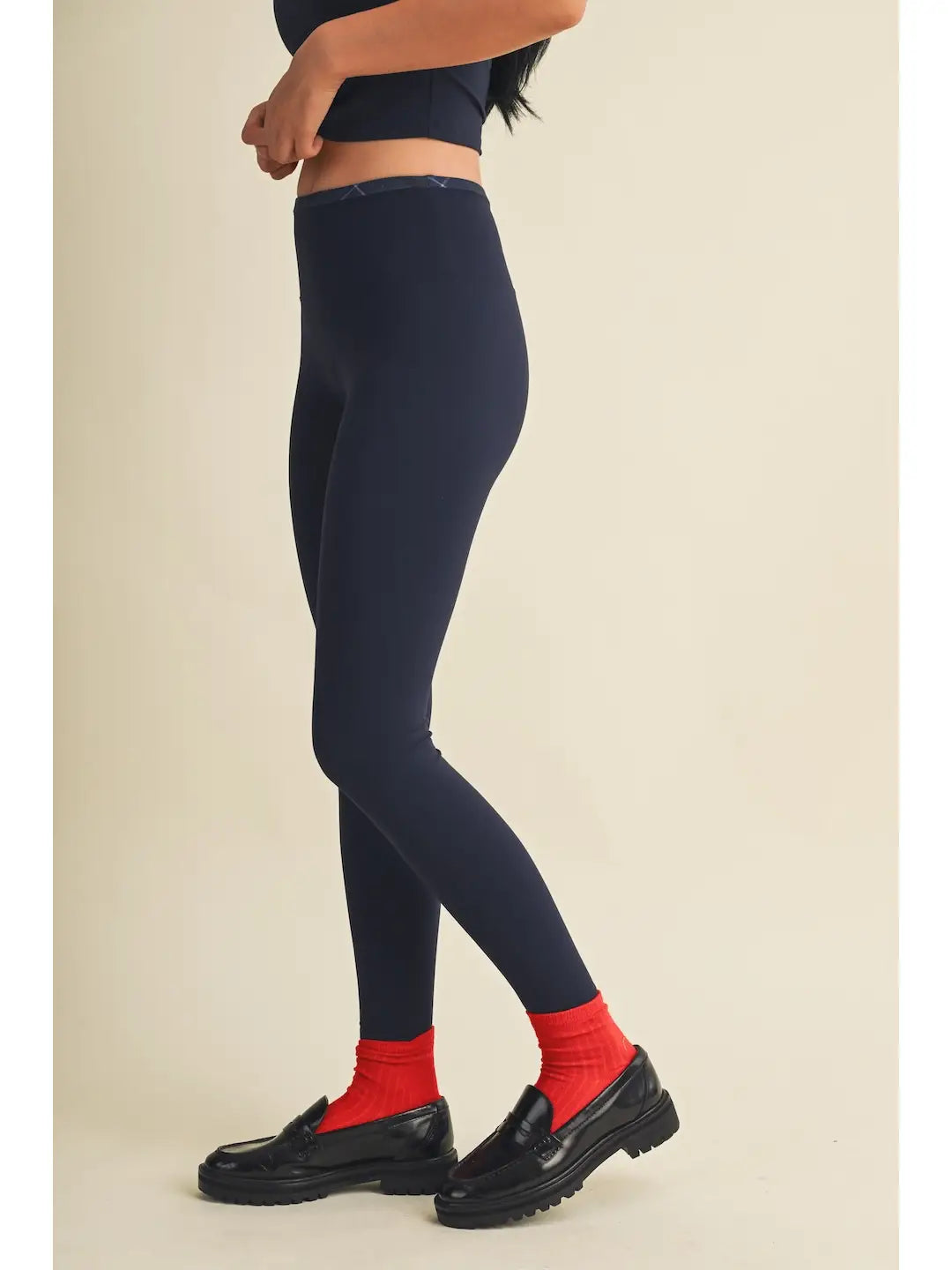 Addie Contrast Legging - Navy Plaid