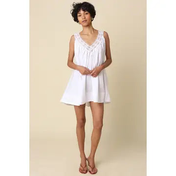 Liora Lace Trim Babydoll Dress - WHITE