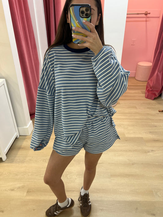 Cadie Long Sleeve Striped T-Shirt - Sailor Blue