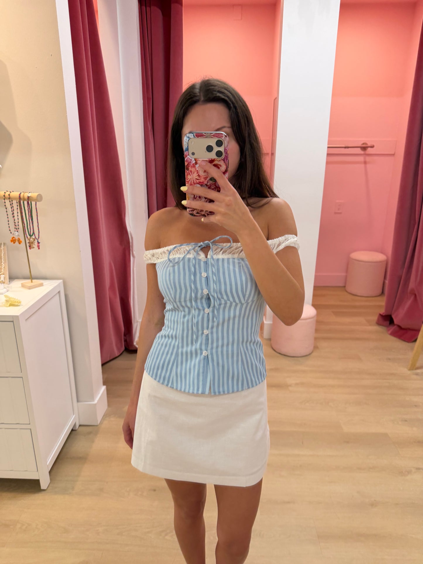 Caroline Off Shoulder Top - BLUE STRIPE