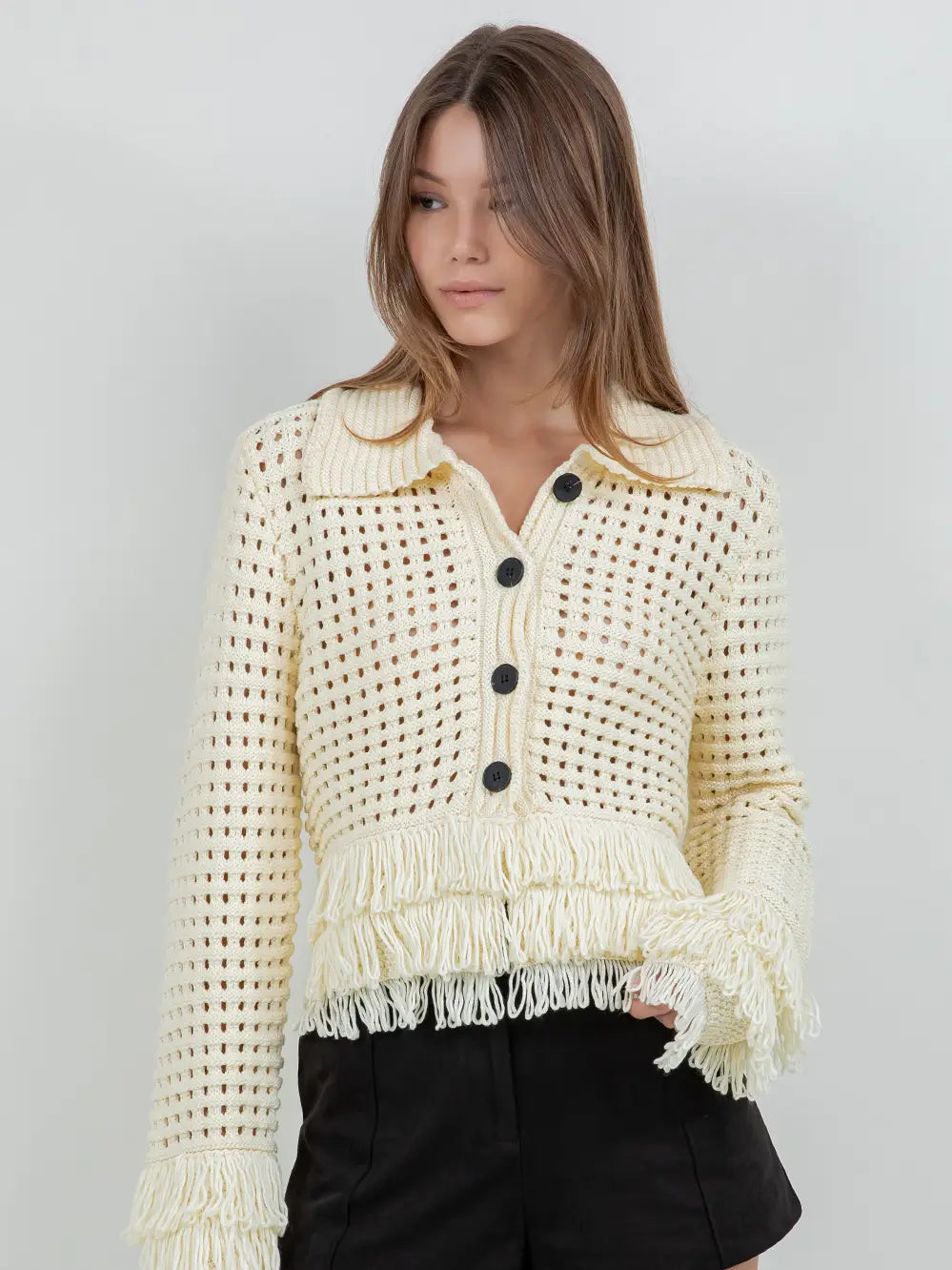 Willow Fringe Knit Cardigan - Ivory