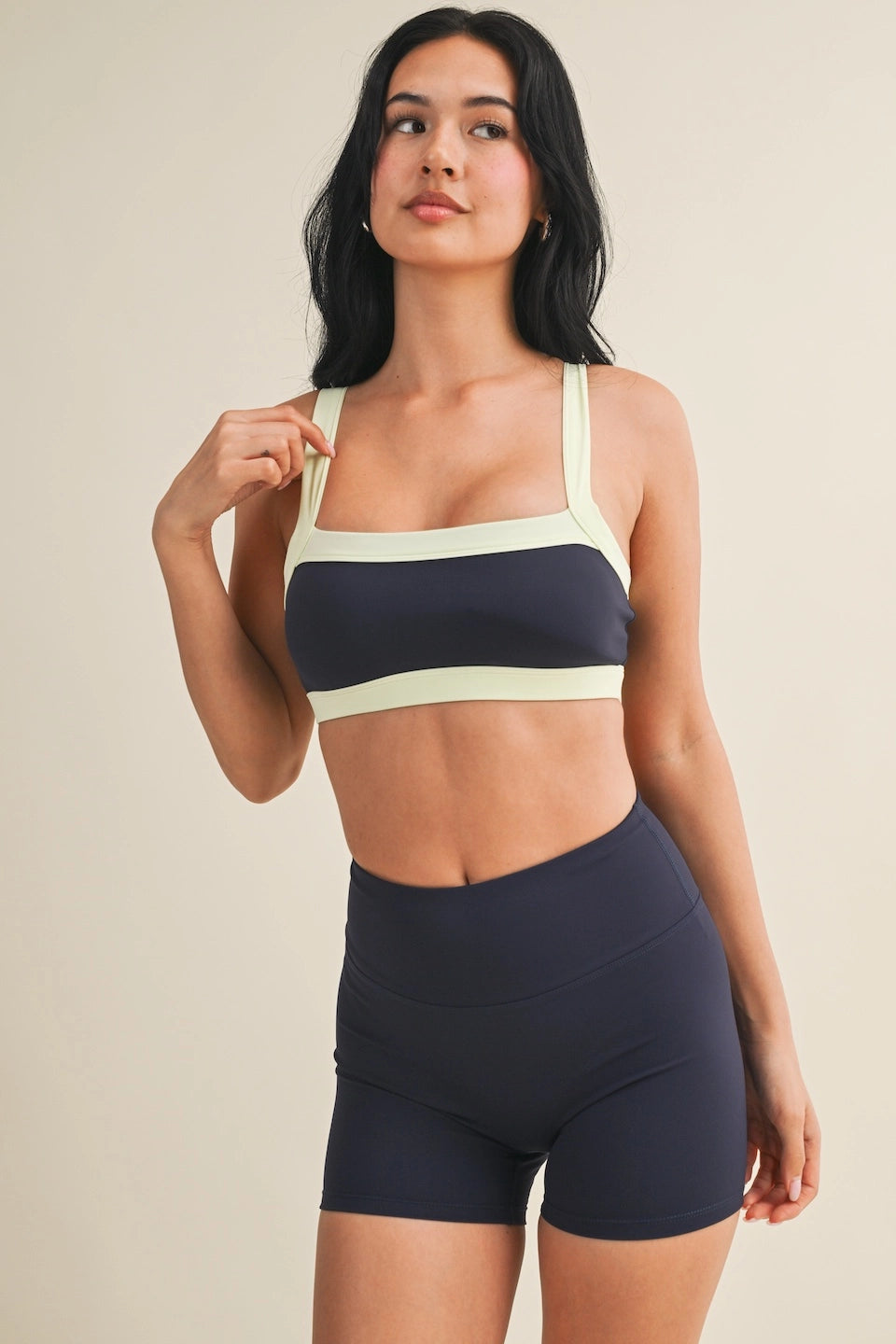 Kat Contrast Block Sports Bra - NAVY