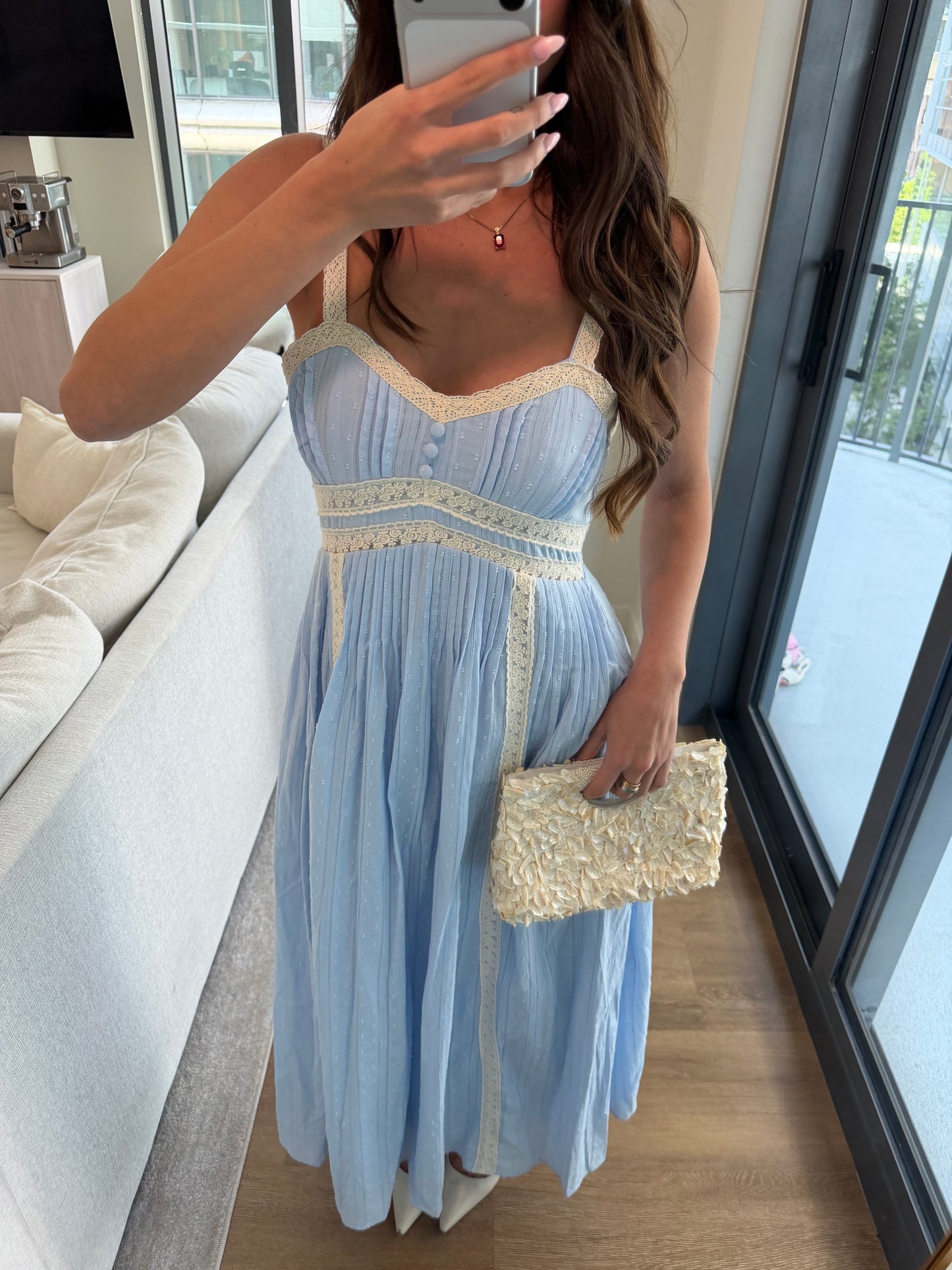Jolie Lace Trim Maxi Sundress - Blue