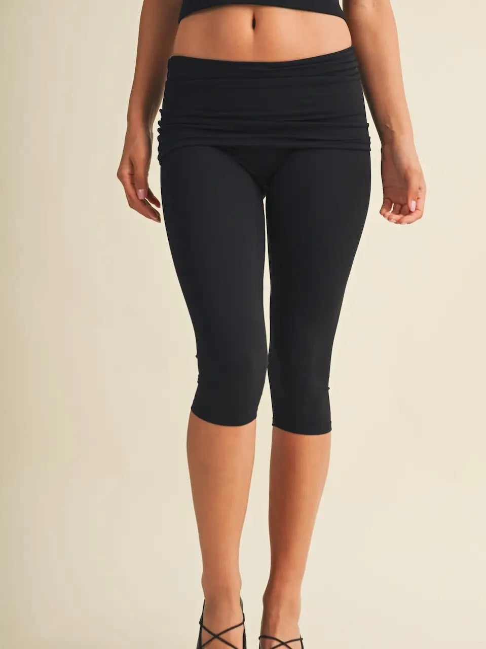 Kimmie Foldover Capri Legging - Black