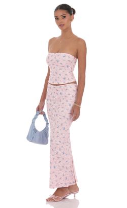 Dahlia Strapless Floral Lace Set - Pink
