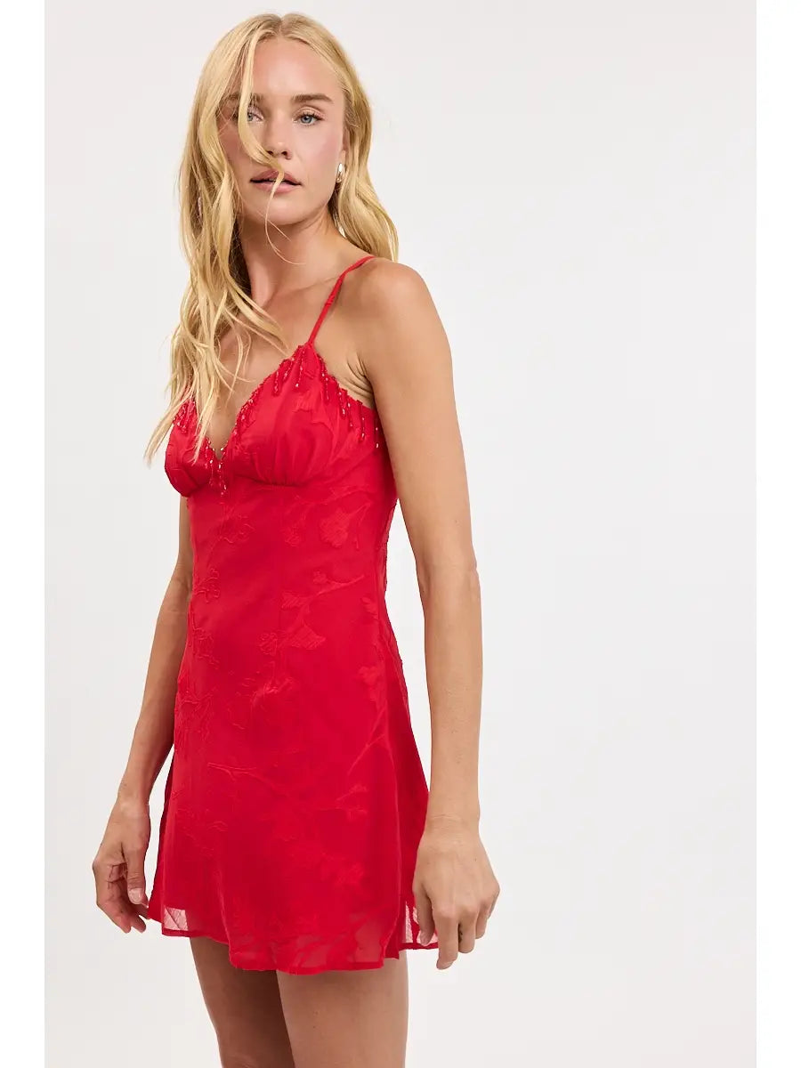 Perry Beading Mini Dress - Red Pepper