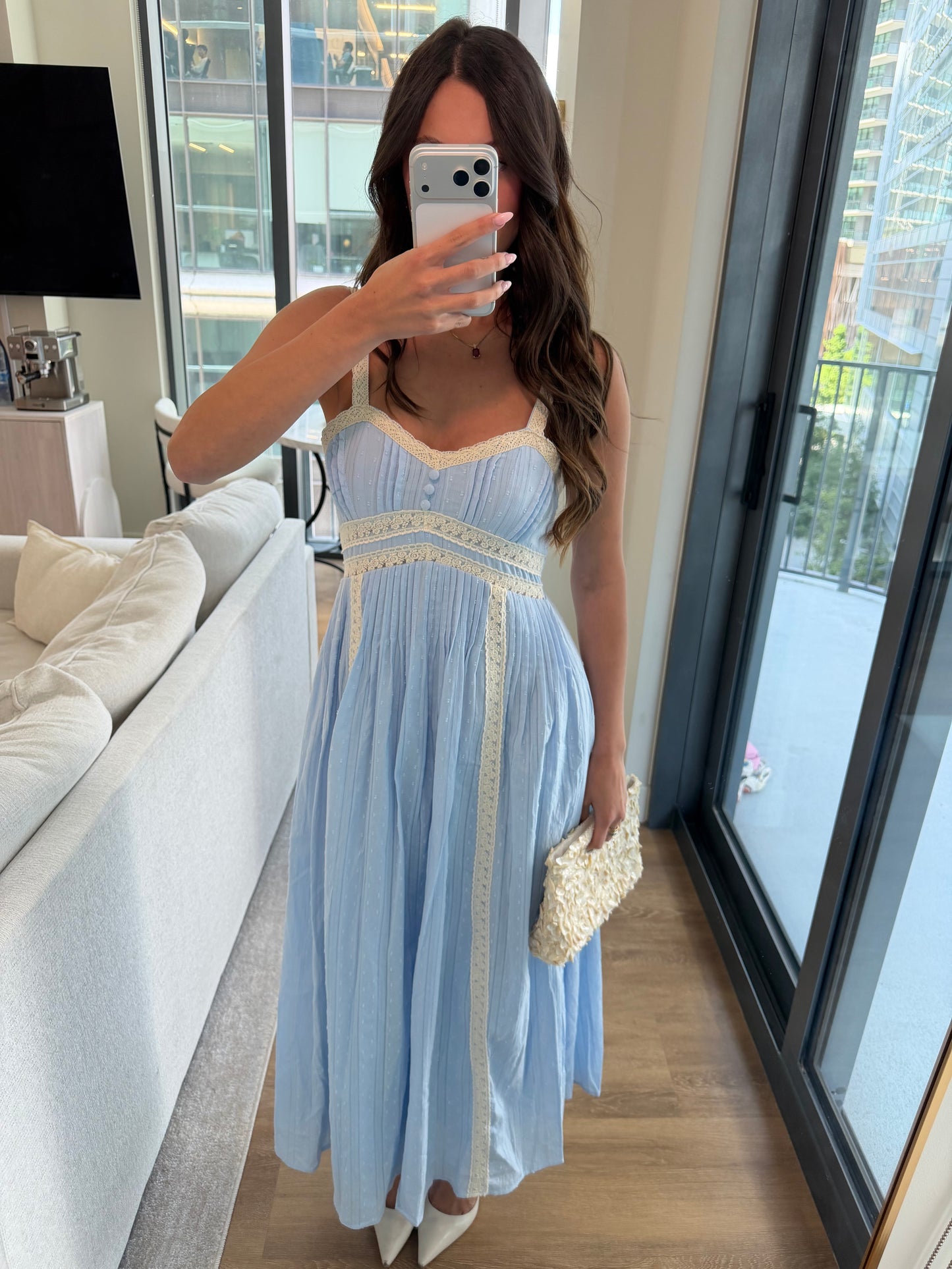 Jolie Lace Trim Maxi Sundress - Blue