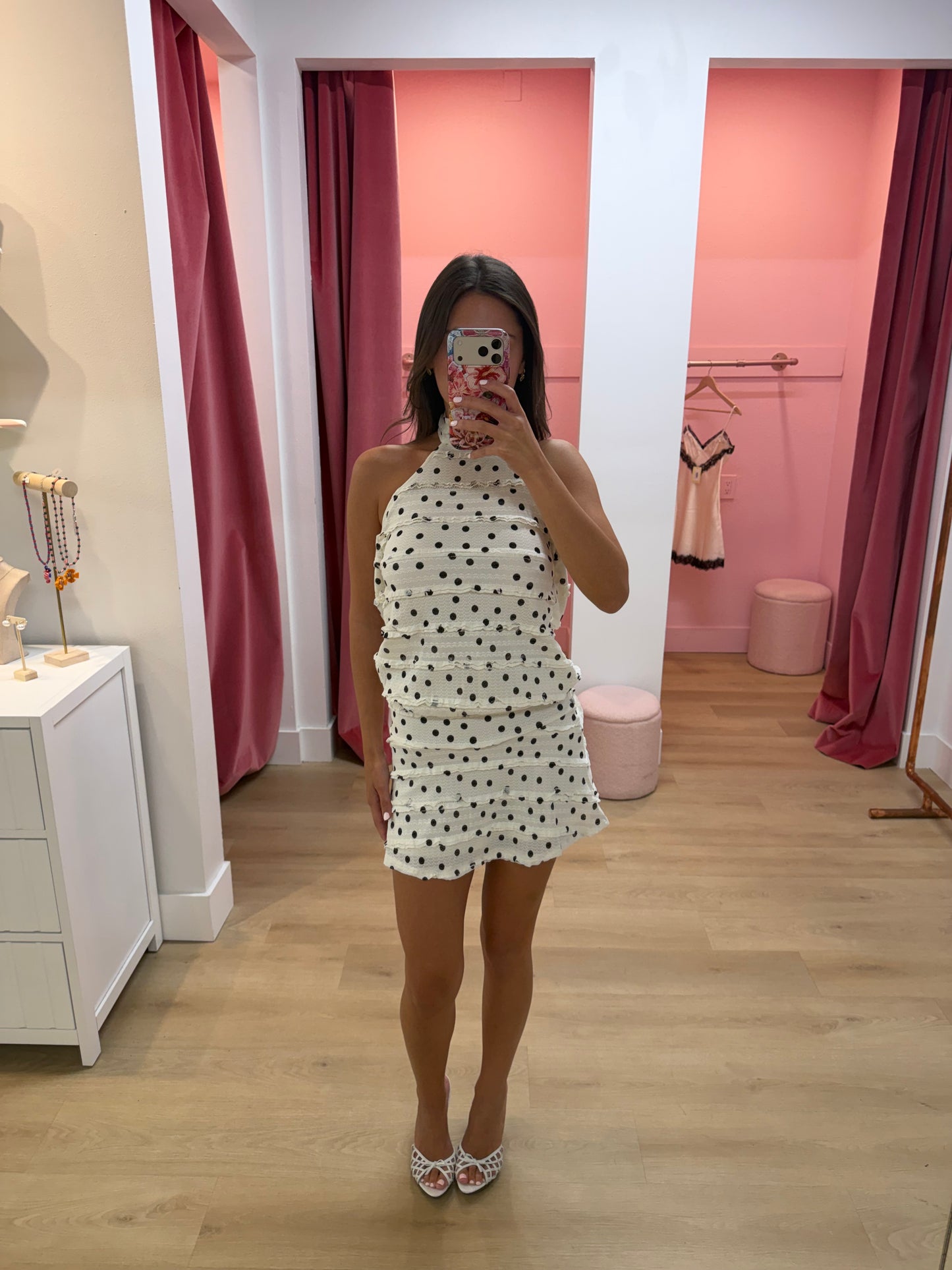 Julietta Halter Mini Dress - Black Polka Dot