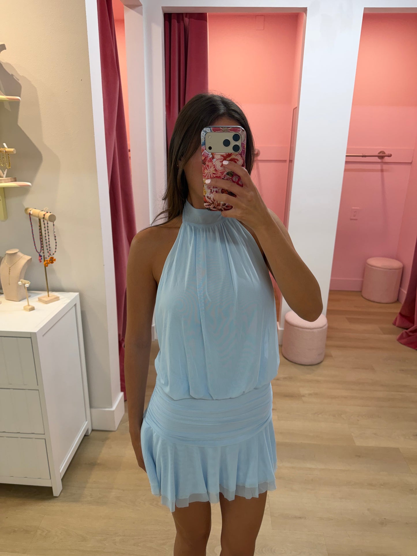 Felicity Halter Mini Dress - Sky
