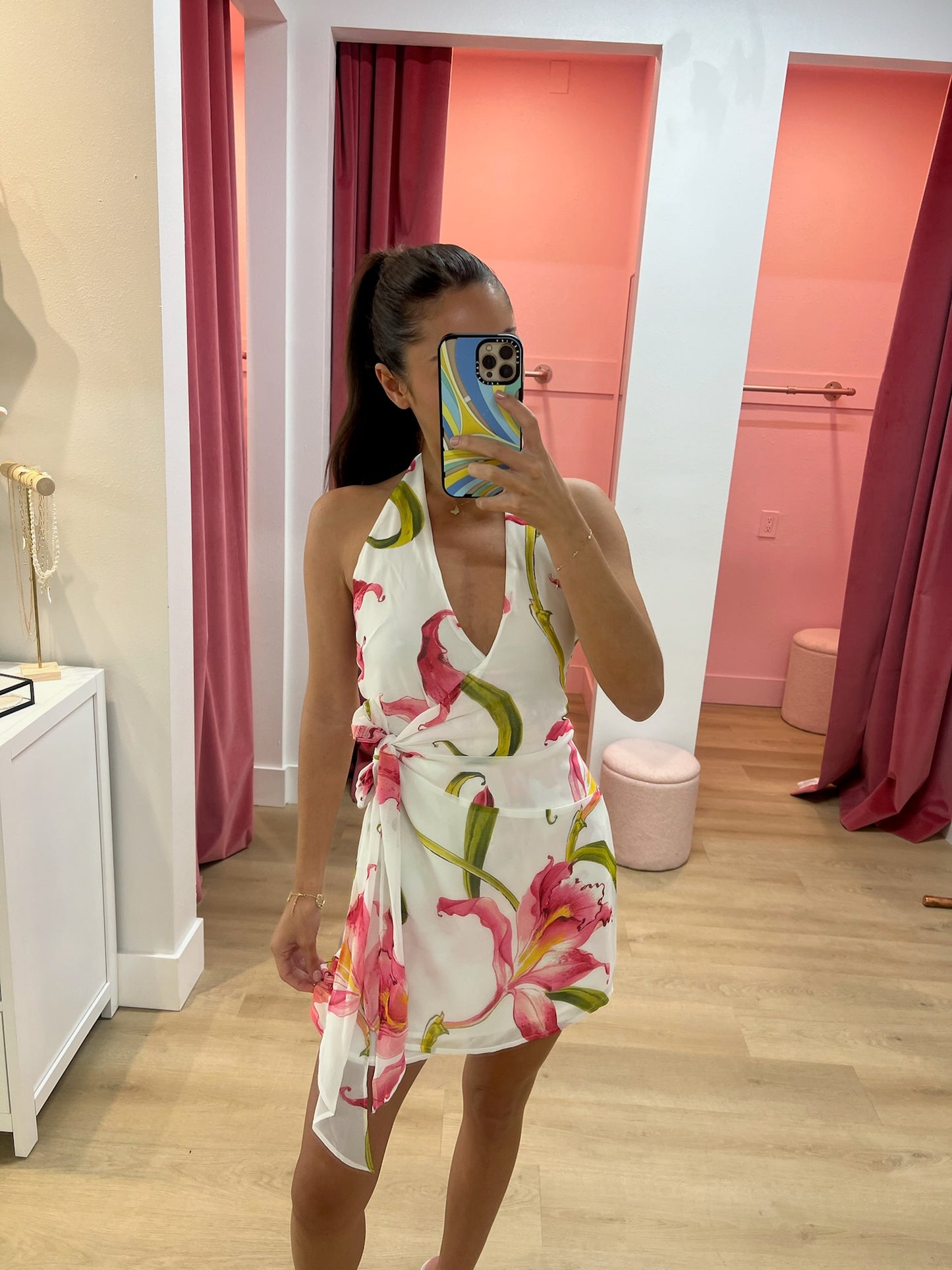 ZIA HALTER FAUX WRAP MINI DRESS - CELINA PINK