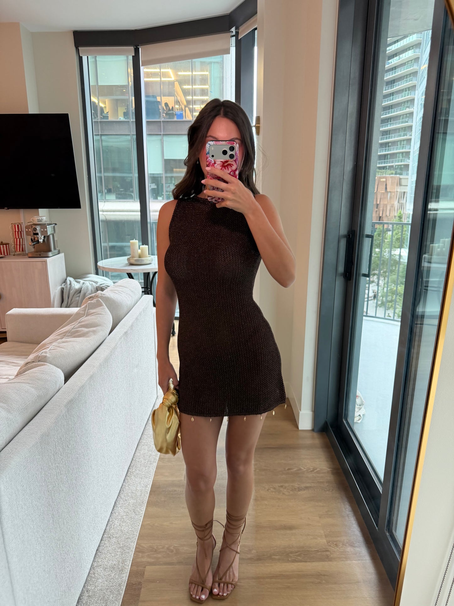 Ariya Knit Mini Dress - CHOC METALLIC