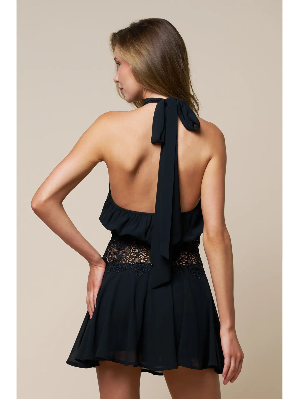 Luna Lace Waist Mini Dress - Black