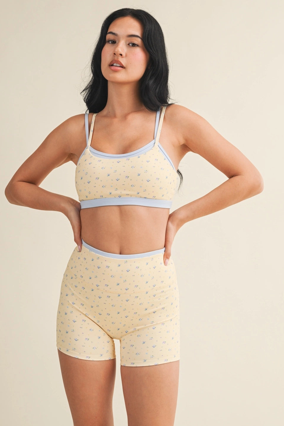 Addie Layered Active Shorts - Ditsy Floral