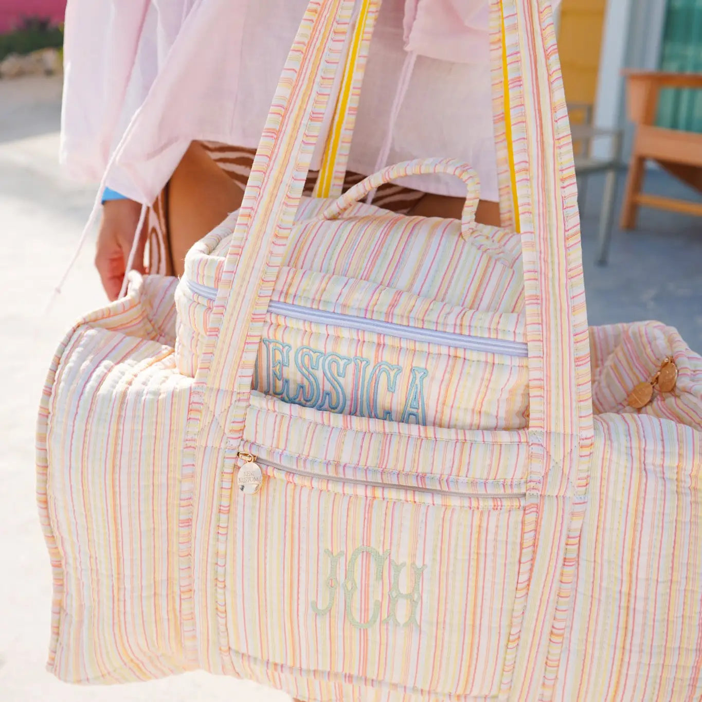 Quilted Makeup Bag - Pool Party Stripes