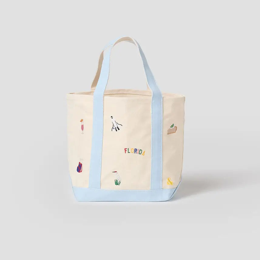 Small Blue - Florida Icons Canvas Icons Embroidered Tote