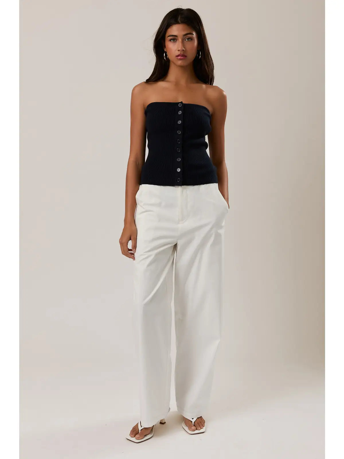 Marisa Mid Rise Wide Pants - WHITE