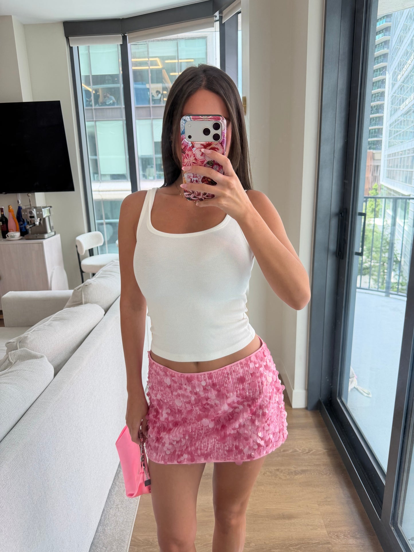 Aquamarine Sequin Mini Skirt - Pink